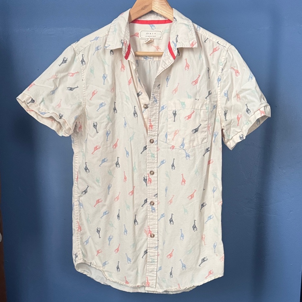 Cream Short Sleeve Shirt with Giraffe Print
